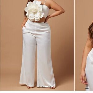 Flower crop top wide leg 2 piece set. Destination Wedding welcome party outfit